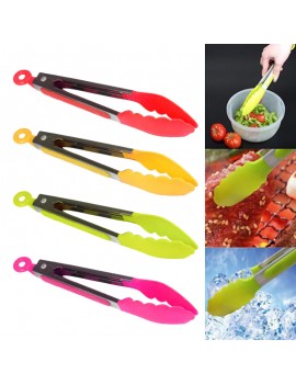 Kitchen Silicone Cooking Salad Stainless Steel Handle Serving BBQ Tongs