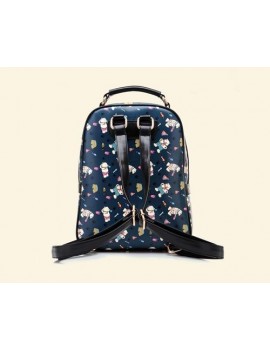 Cute Cartoon PU Leather Backpack with Built-In Handle- Black