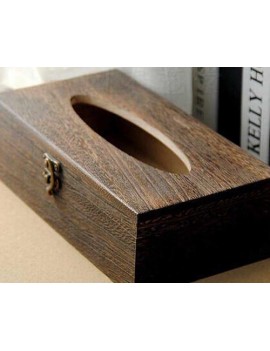 Retro Rectangular Wooden Tissue Box Holder - Brown