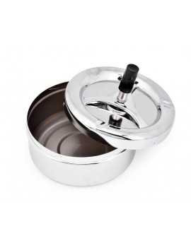 Round Push Down Metal Spinning Ashtray - Silver