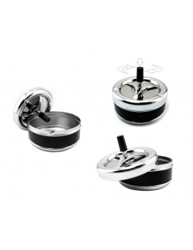 Round Push Down Spinning Metal Ashtray - Black by ds. distinctive style