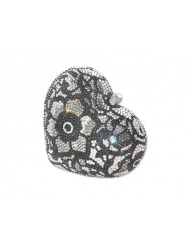Flower Heart Handcraft Crystal Clutch Bag - Black 13cm