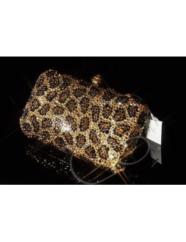 Leopard Brown Crystal Clutch - 14cm