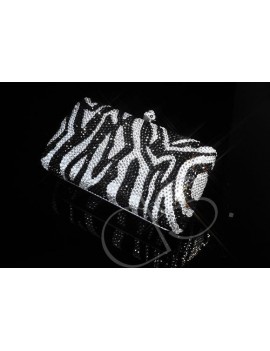 Zebra Striped Crystal Clutch Bag - 15cm