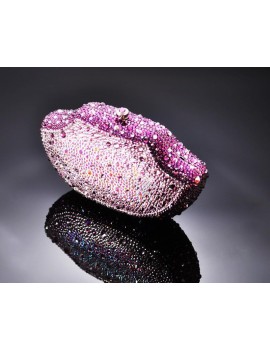 Dazzling Lip Crystal Clutch Bag - Purple 17.5cm