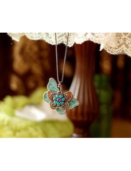 Vintage Butterfly Flower Crystal Necklace