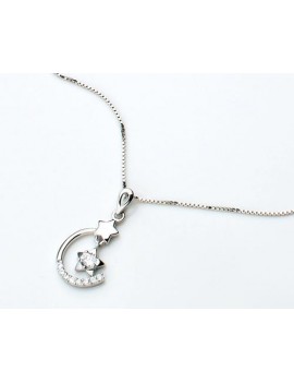 Twinkle Star and Moon 925 Sterling Silver Crystal Necklace - Silver