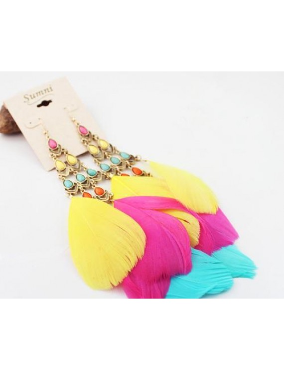 Colorful Dangling Feather Earrings
