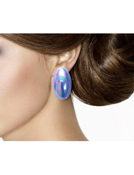 Vintage Oval Blue Tone Clip On Earrings for Girls