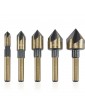 5Pcs Industrial Countersink Drill Bit Set Tri-Flat Shank Quick Change 1/4"-3/4" Kit Tool