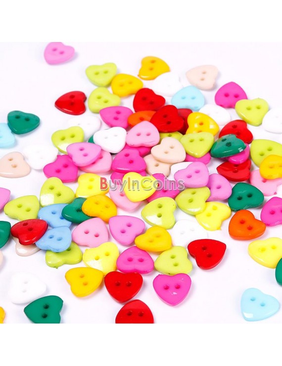 100pcs Heart Mixed Colors Resin Buttons Fit Sewing or Scrapbooking 11mm