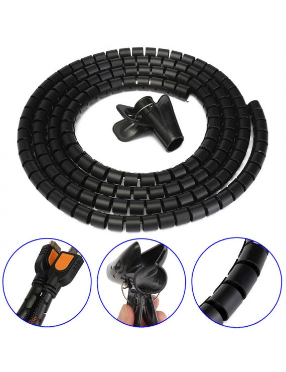2M Portable Cable Cord Tidy PC Wire Organising Tool Kit Spiral Wrap Home Office
