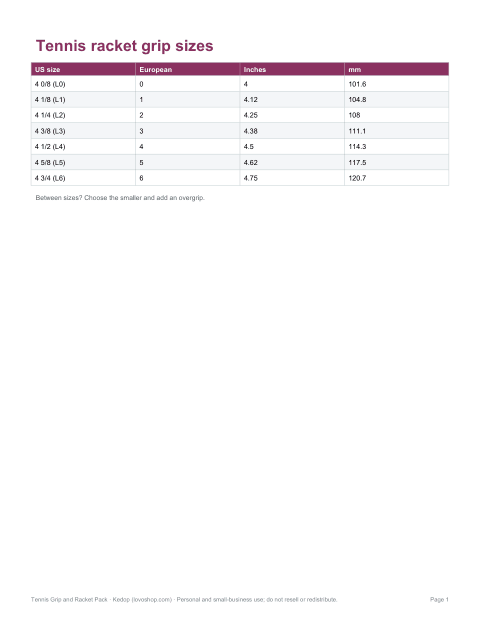 Preview of the first page of Grip chart (PDF/DOCX)